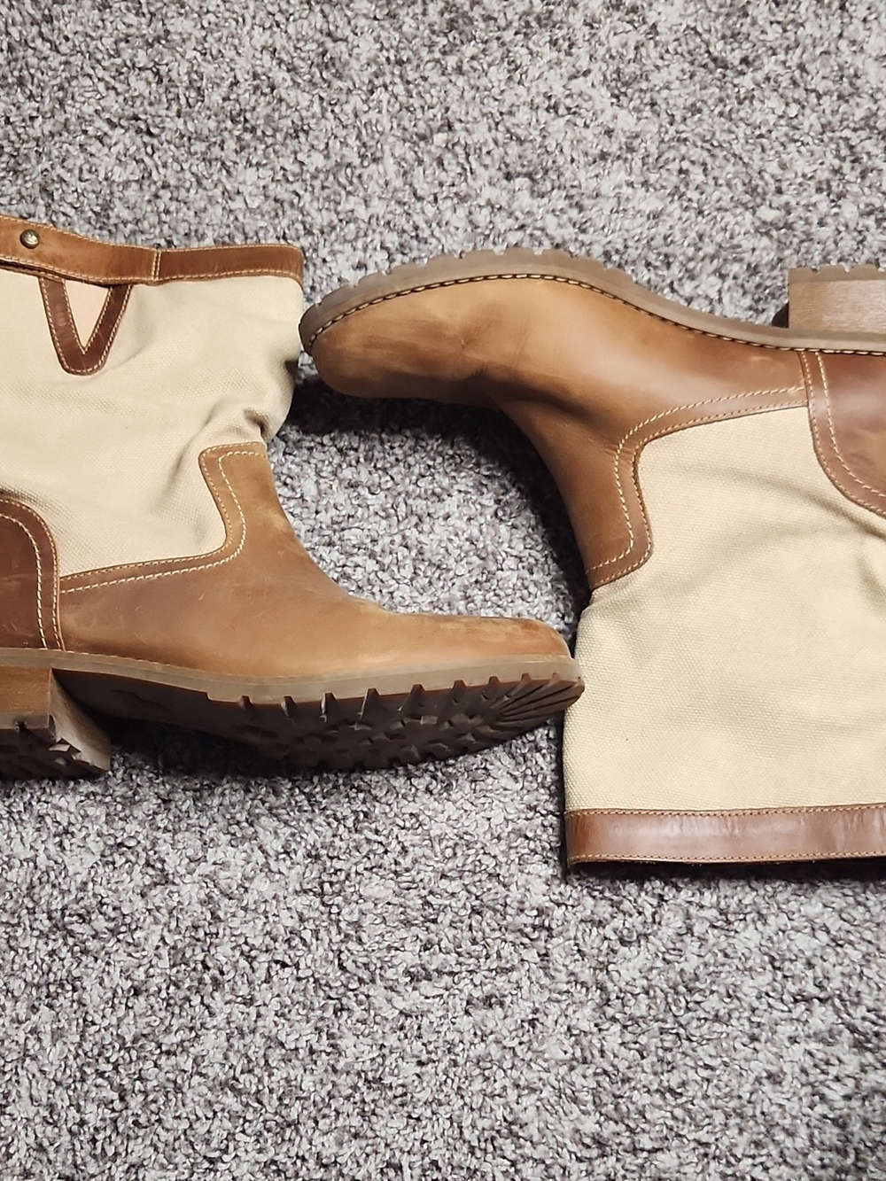 Timberland Brown and Cream Canvas Leather Pull-On Boots